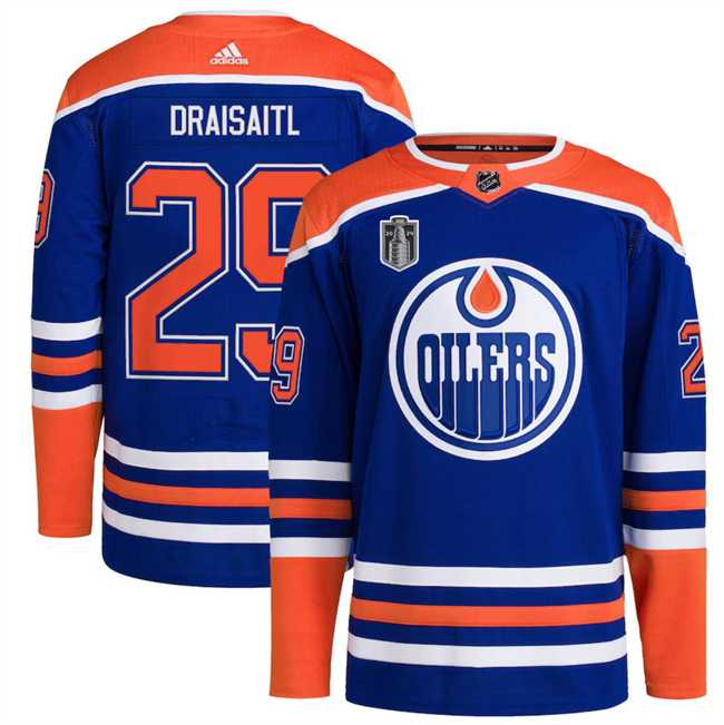 Mens Edmonton Oilers #29 Leon Draisaitl Royal 2024 Stanley Cup Final Patch Stitched Jersey Dzhi->edmonton oilers->NHL Jersey